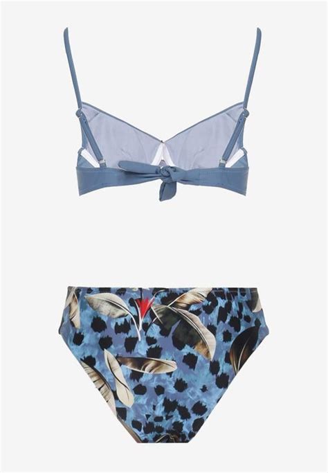 Niebieskie Bikini Strój Kąpielowy Dwuczęściowy z Ozdobnymi Figami Piavera Born2be
