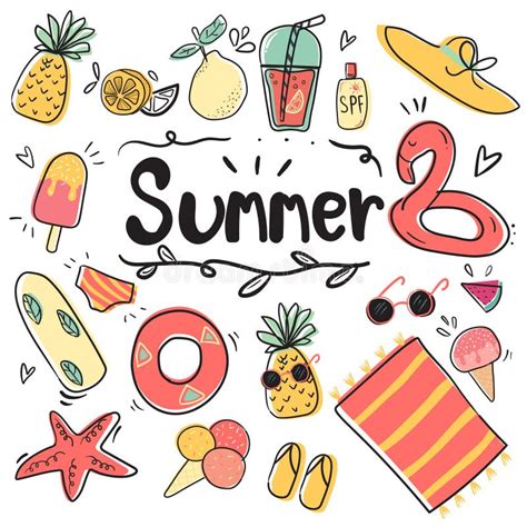 Hand Drawn Summer Beach Doodles Isolated Vector Symbols And Objects