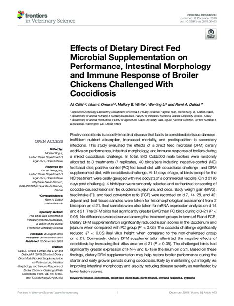 Pdf Effects Of Dietary Direct Fed Microbial Supplementation On