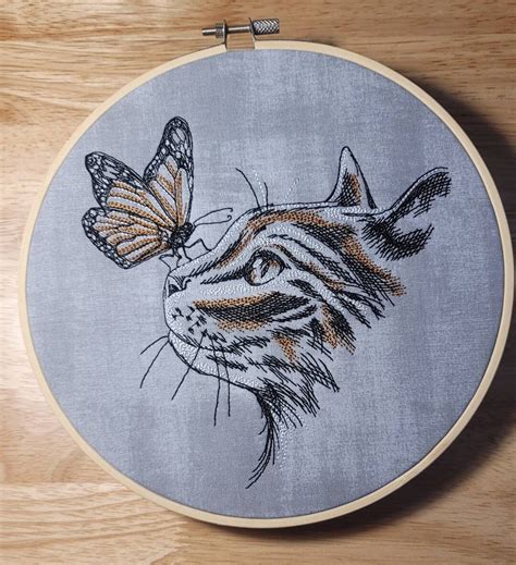 Embroiderd Cat Art Cat Hoop Embroidery - Etsy