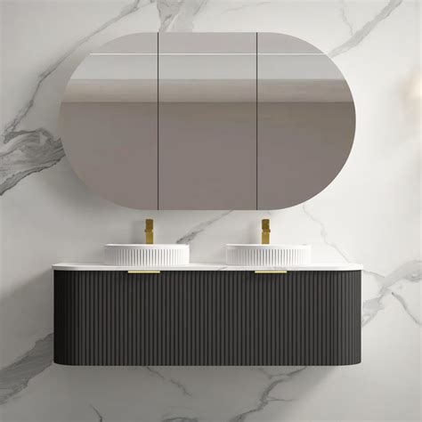 Infinity | Rio 1500 Curved Fluted Matte Black Wall Hung Vanity | Acqua ...