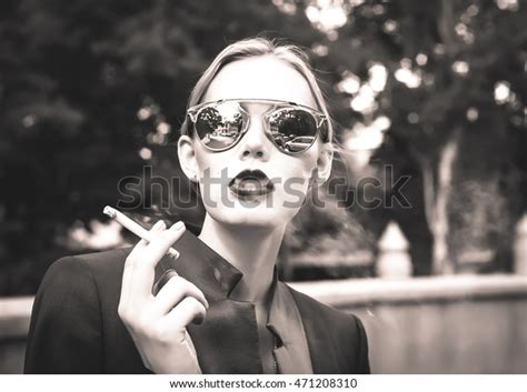 Sexy Blonde Woman Sunglasses Black Jacket Stock Photo 471208310 Shutterstock