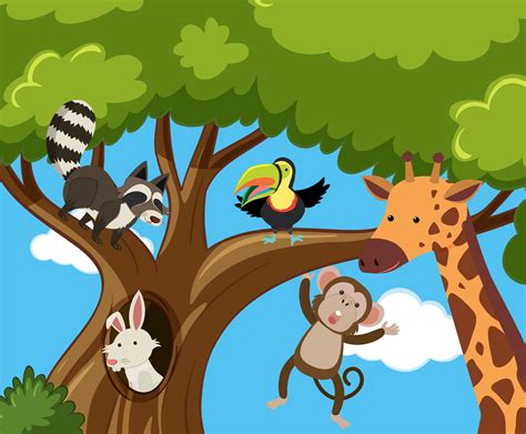Many Animals On The Tree 369798 Vector Art At Vecteezy