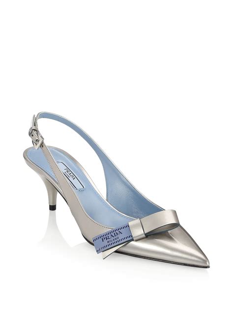 Prada Kitten Heel Leather Slingback Pumps In Metallic Lyst