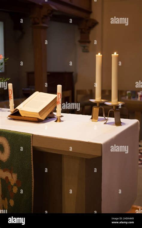 Church Altar Bible Churchs Altars Bibles Stock Photo Alamy