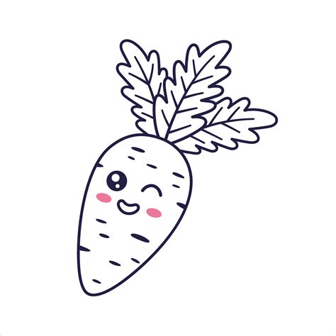 Cute Kawaii Carrot Cartoon Kids Illustration Food Vegetable Outline