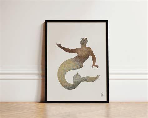 Minimalist Gay Art Print Gay Male Painting Framed Gay Art Gay Mermaid Print Art Deco Gold Gay