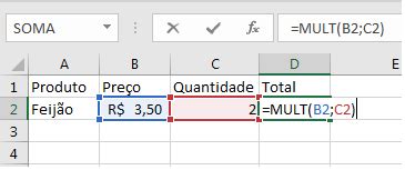 Aula de Excel APRENDIZAGEM MULTIPLICAÇÃO