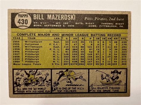 Topps Bill Mazeroski Pittsburgh Pirates Baseball Trading Card