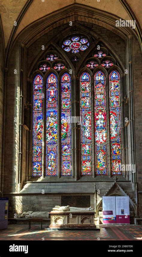 Stained Glass Window Hereford Cathedral Hereford England Uk Stock