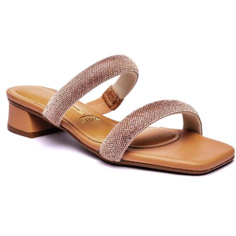 Tamanco Vizzano Salto Baixo Tiras Strass Feminino Nude Marrom