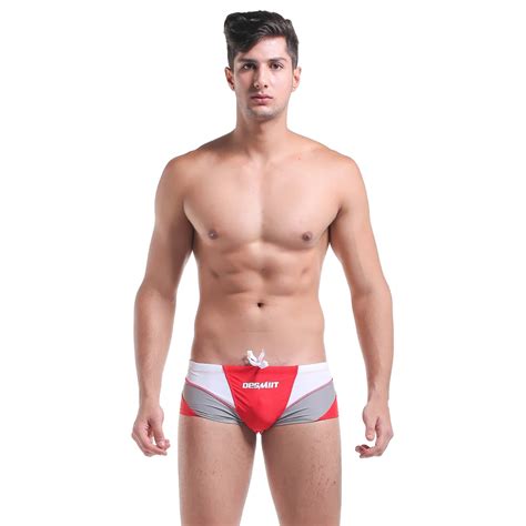 Mens Patchwork Swimwear Sexy Swimming Trunks Low Waist Male Swimsuit In