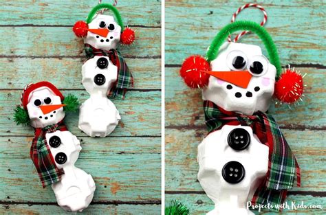 Make An Easy Egg Carton Snowman Craft Ornament Projects With Kids