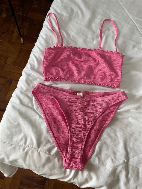 Monki Pink Swimsuit Bikini Women S Fashion Swimwear Bikinis Swimsuits On Carousell