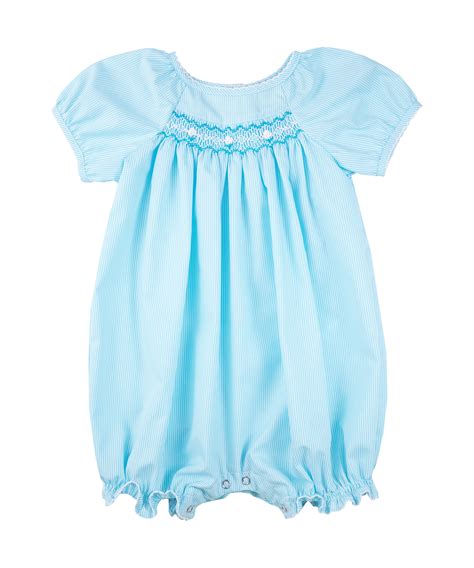 Turquoise Pinstripe Smocked Romper Smocked Bebe