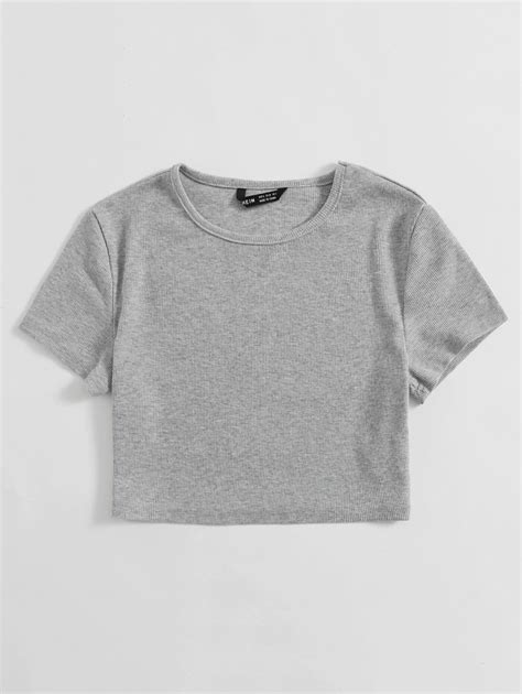 Shein Ezwear Solid Rib Knit Crop Tee Shein Usa