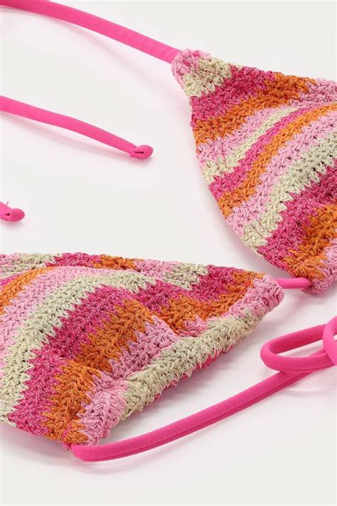 Pink Triangle Crochet Bikini With Stripes My Jewellery