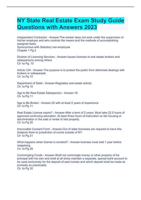 NY State Real Estate Exam Study Guide Questions with Answers 2023 - NY