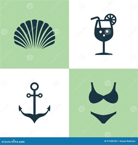 Season Icons Set Collection Of Bikini Armature Conch And Other Elements Also Includes