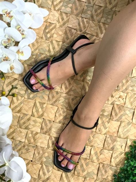 Sandalia Moleca Preto Nude Multicolor Creme