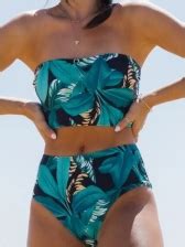 Wholesale Beach Print High Waist Strapless Bikini Sets BNT BU Wholesale