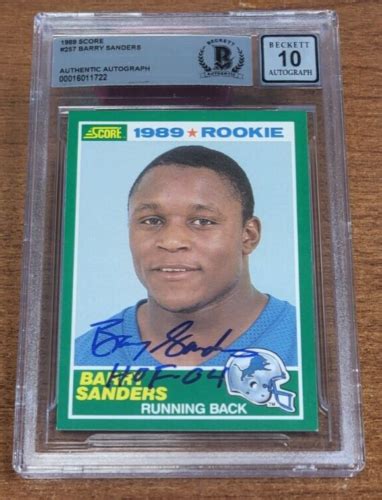 Barry Sanders Signed 1989 Score 257 Rookie Card RC Beckett BAS 10 Auto