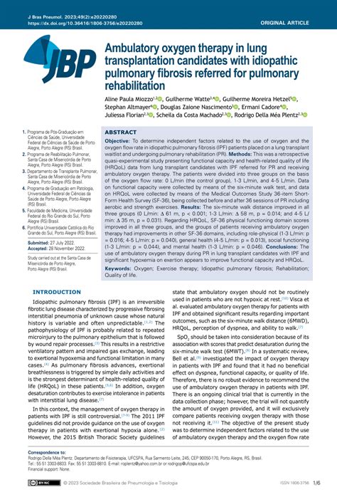 PDF Ambulatory Oxygen Therapy In Lung Transplantation Candidates With