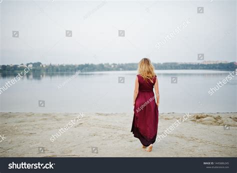 Back Blonde Sensual Barefoot Woman Red Stock Photo Shutterstock