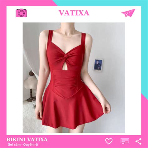 Có Size Bikini đồ bơi nữ đi biển liền thân dạng váy có quần trong kín đáo màu hồng dể thương