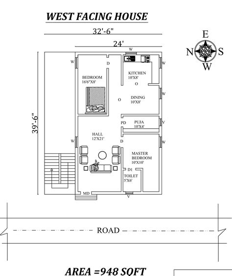 20 X52 2bhk West Facing House Plan As Per Vastu Shastra Autocad Dwg And Pdf File Details Artofit