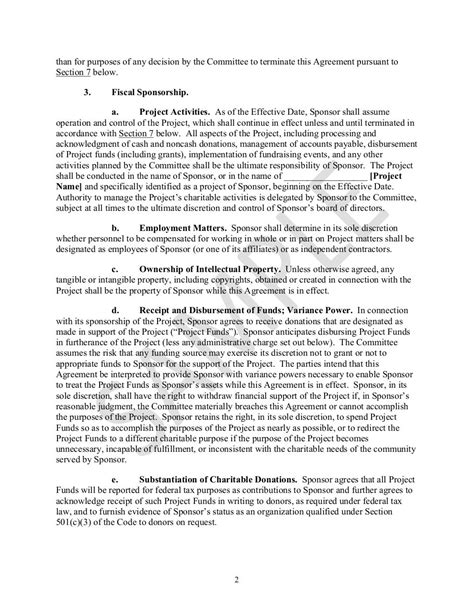 Fiscal Sponsorship Agreement Template