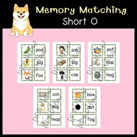Short O Memory Matching Game Cvc Words And Phonics Kindergarten And 1st