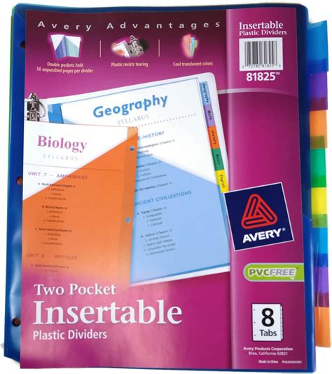 Avery Big Tab Insertable 2 Pocket Plastic Dividers For 3