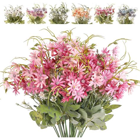 Zoelnic 6pcs Artificial Daisy Silk Flower Outdoor Uv Resistant Fake