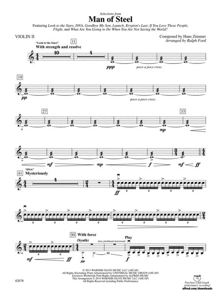 Man Of Steel Selections From 2nd Violin By Ralph Ford Full Orchestra Digital Sheet Music