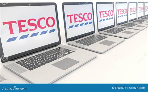 Modern Laptops With Tesco Logo Computer Technology Conceptual