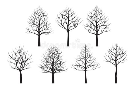 A Set Of Black Naked Tree Vector Illustration Stock Vector Illustration Of Seasonal Design