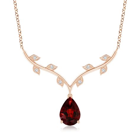 Pear Shaped Garnet Necklace With Leaf Motifs Angara