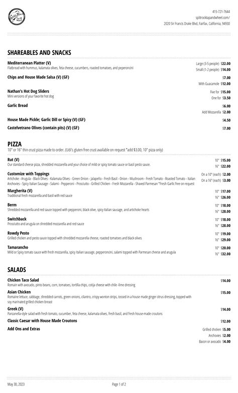 Food Menu - Splitrock Tap & Wheel | Fairfax, CA
