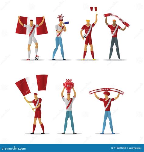 Peru Football Fans. Cheerful Soccer Supporters Crowd Stock Vector
