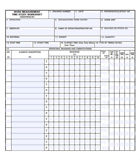 Free Printable Time Study Template Printable Templates