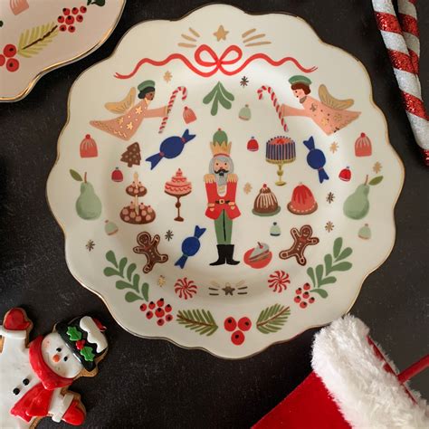 Anthropologie X Rifle Paper Co Nutcracker Dessert Plates Platter And