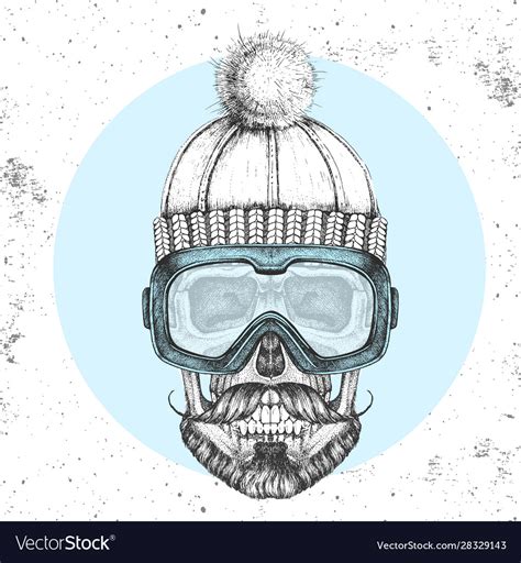 Hand Drawing Hipster Skull In Winter Hat Vector Image