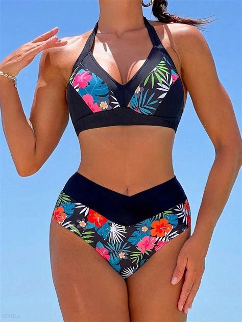 Shein Komplet Bikini Wz R Kwiaty Wi Zanie Figi Wysoki Stan Kyg Nf Xl