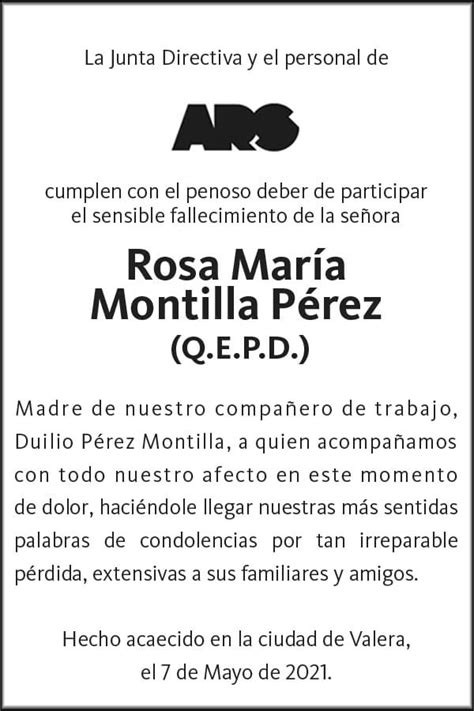 Obituario Rosa Mar A Montilla P Rez Diario De Los Andes Noticias De