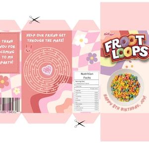 editable froot loops cereal box template kids party favor canva etsy