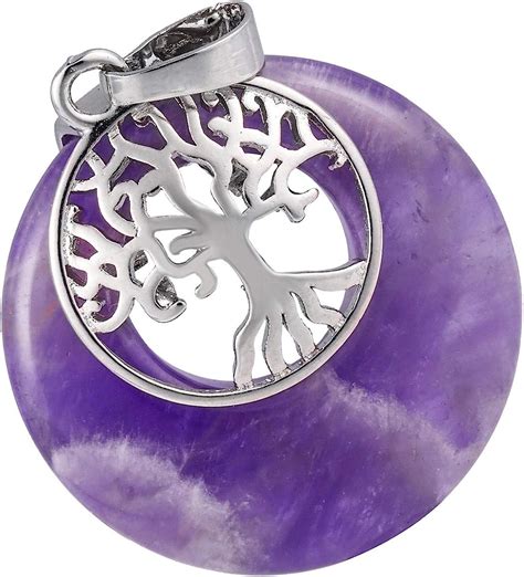 mookaitedecor Améthyste Collier Arbre de Vie Pendentif Pierre Naturelle