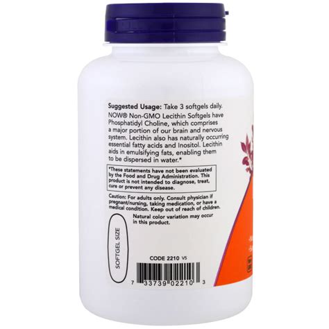 ᐷ Лецитин без ГМО, Now Foods, Lecithin, 1200 мг, 100 капсул купити в ...
