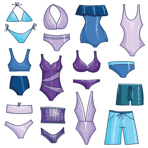 Vector Set Of Cartoon Doodle Swimsuits And Bikini Underwear Elements
