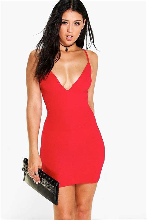 Boohoo Womens Cara Strappy Plunge Neck Bodycon Dress Ebay